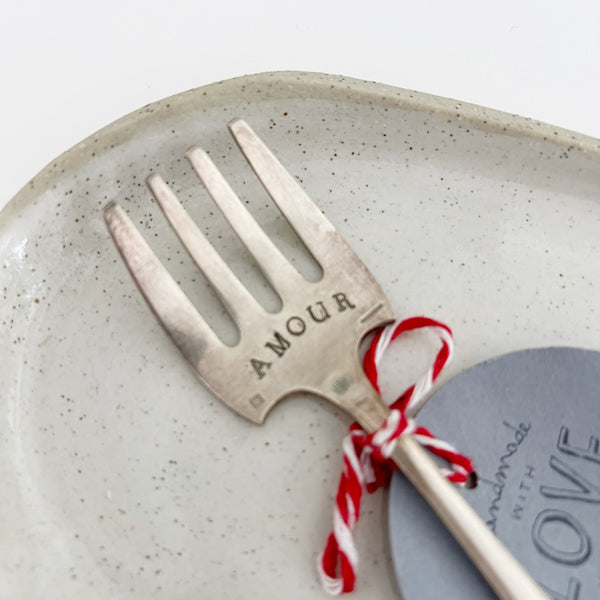 mondocherry - antique silverware serving fork | "amour" - close