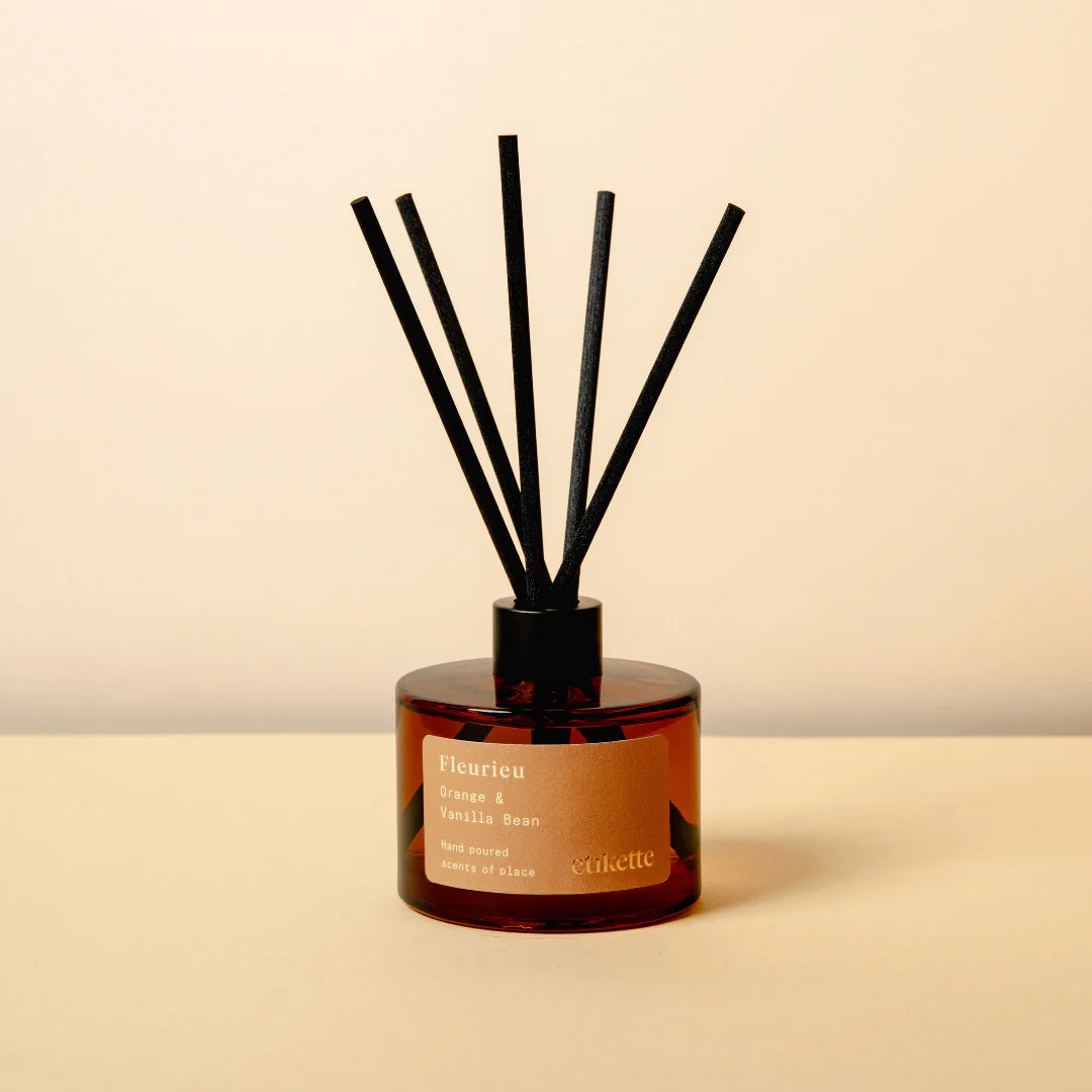 Etikette | eco reed diffuser | Fleurieu orange and vanilla bean