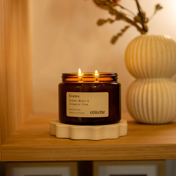 Etikette | soy candle | Kiama summer melon Illawarra plum | 500ml - shelf