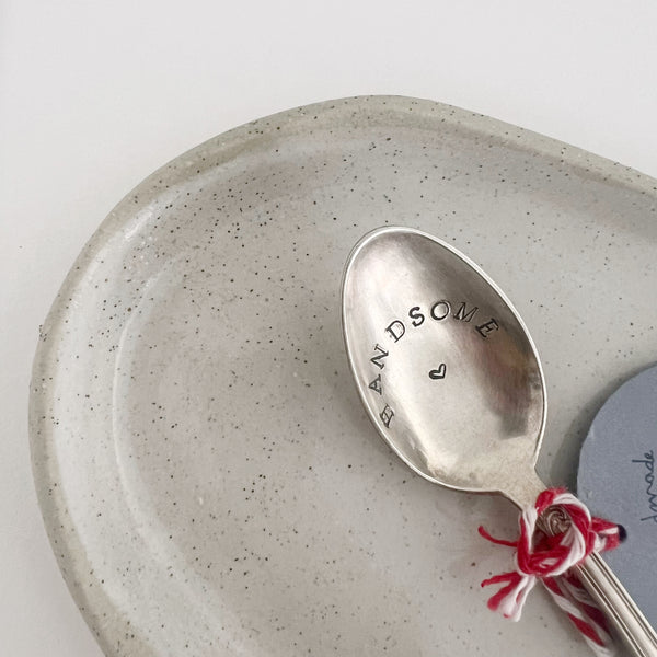 mondocherry - antique silverware teaspoon | "handsome" - close