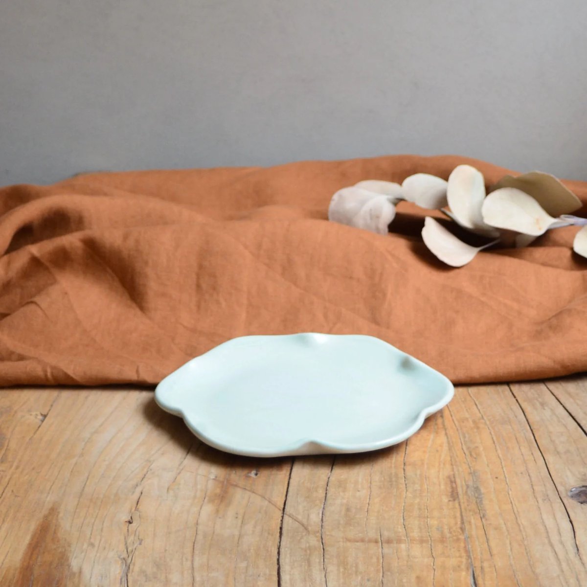 mondocherry - KW Ceramics | petal dessert plate  | sage - side