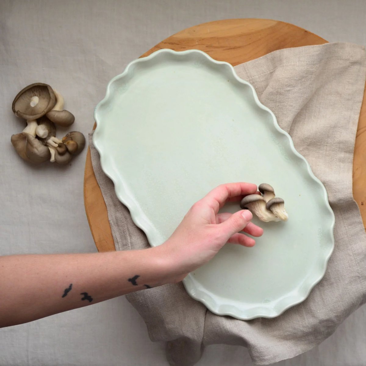 mondocherry - KW Ceramics | ruffle oval platter | evergreen - table