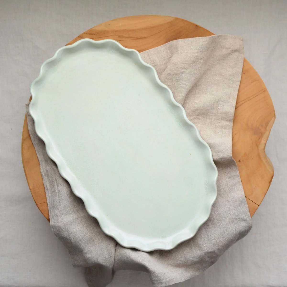 mondocherry - KW Ceramics | ruffle oval platter | evergreen