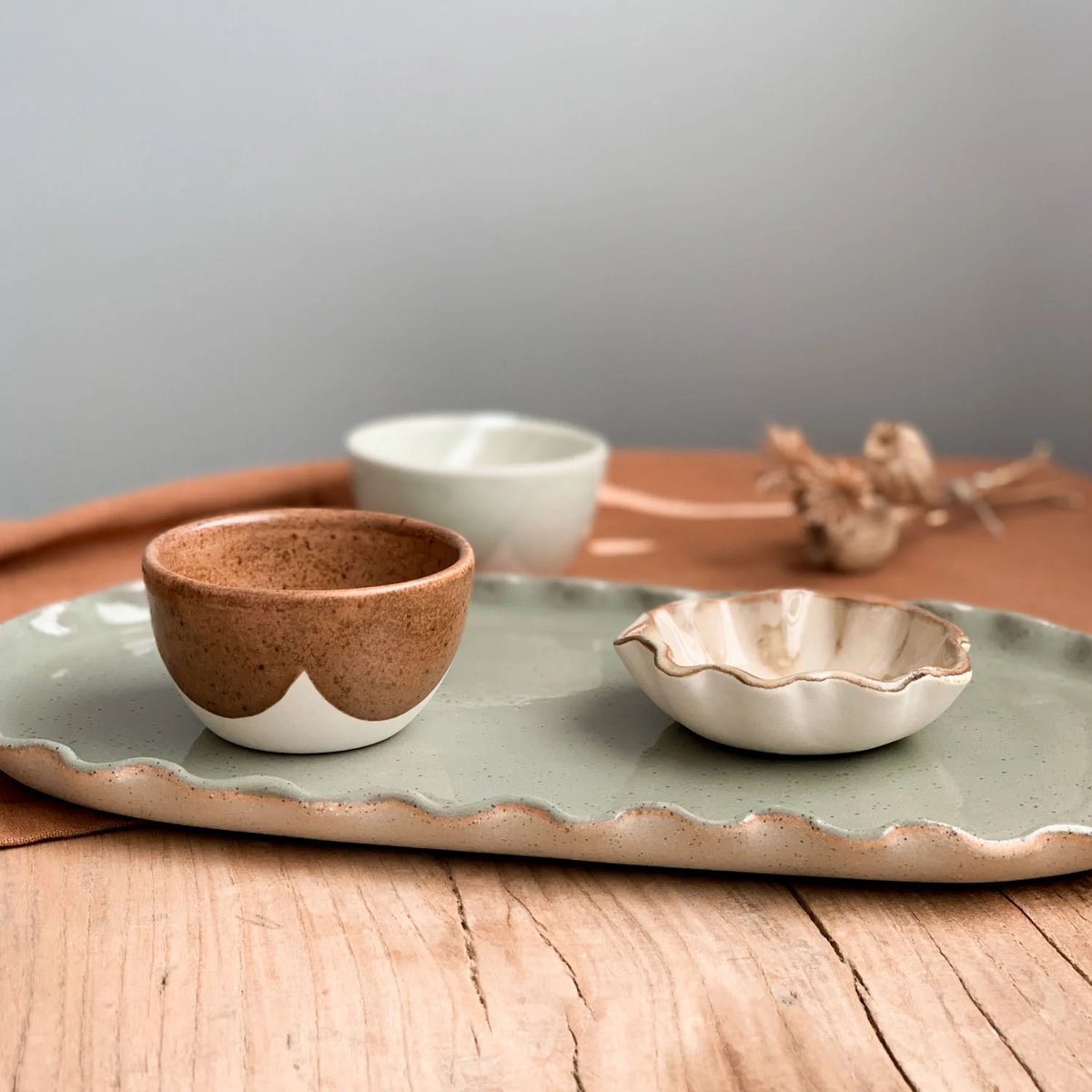 mondocherry - KW Ceramics | ruffle oval platter | sage - display