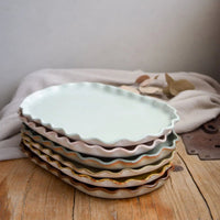 mondocherry - KW Ceramics | ruffle oval platter  | sage - stack