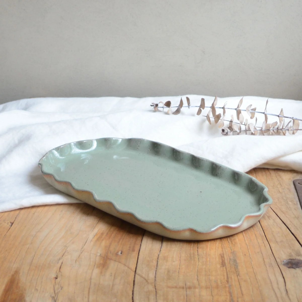 mondocherry - KW Ceramics | ruffle oval platter | sage - table
