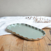 mondocherry - KW Ceramics | ruffle oval platter  | sage - table