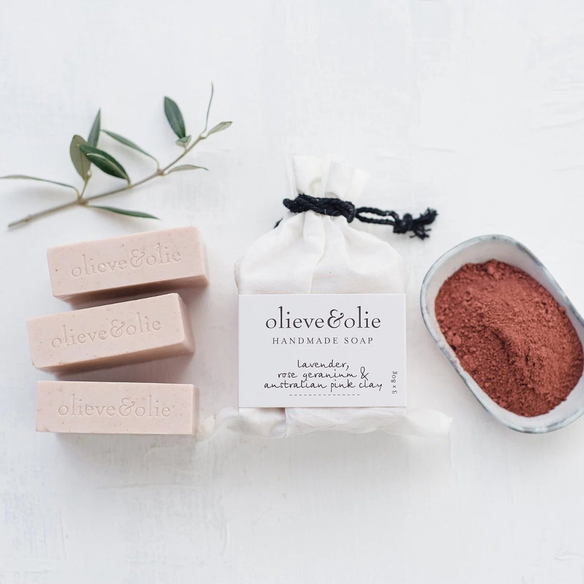 Olieve and Olie | soap bar (set of 3) | rose geranium pink clay