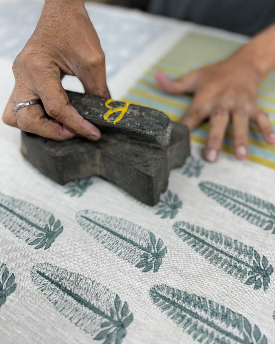 mondocherry - Walter G | aloka linen cushion | musk - block printing