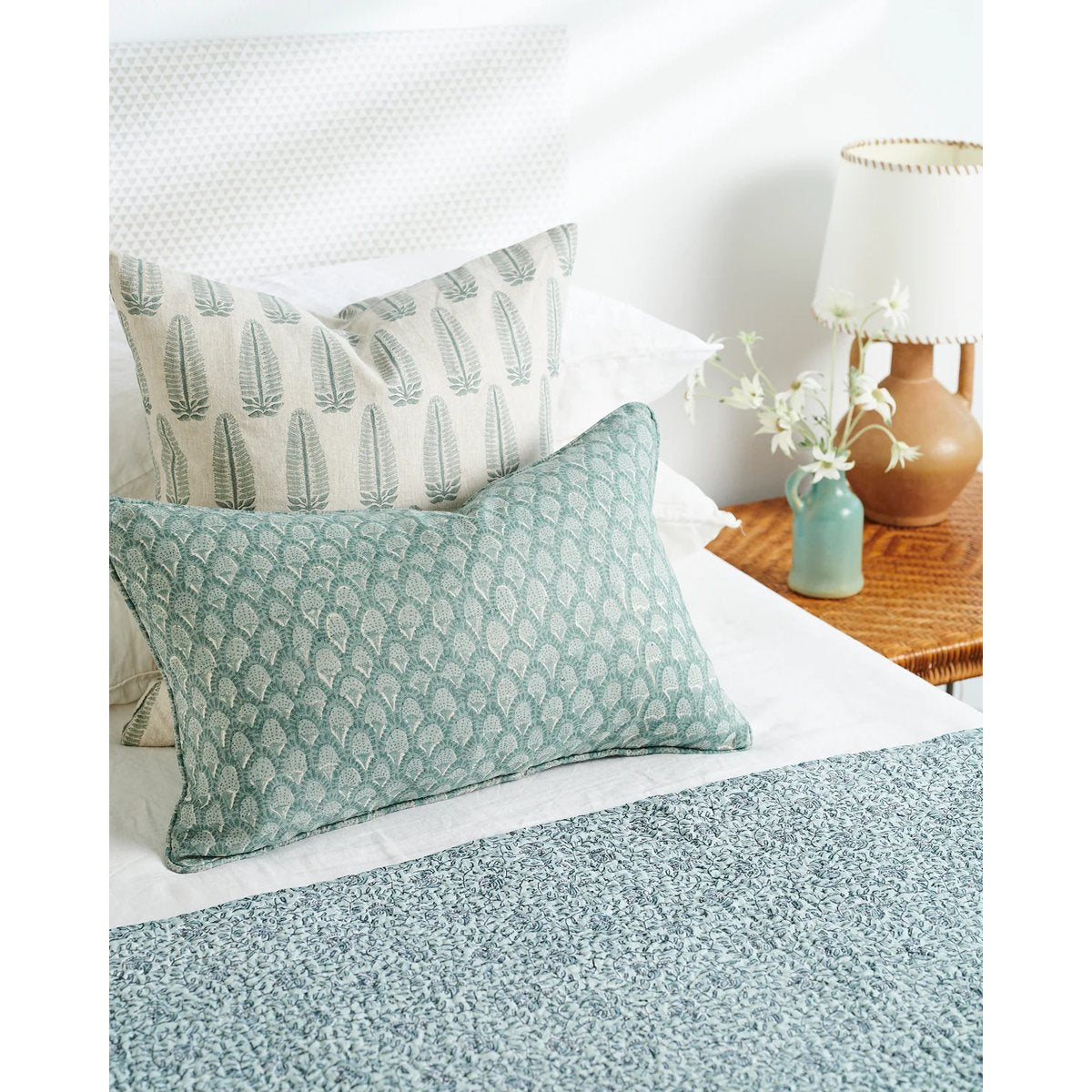 mondocherry - Walter G | akola linen cushion | celadon - bed