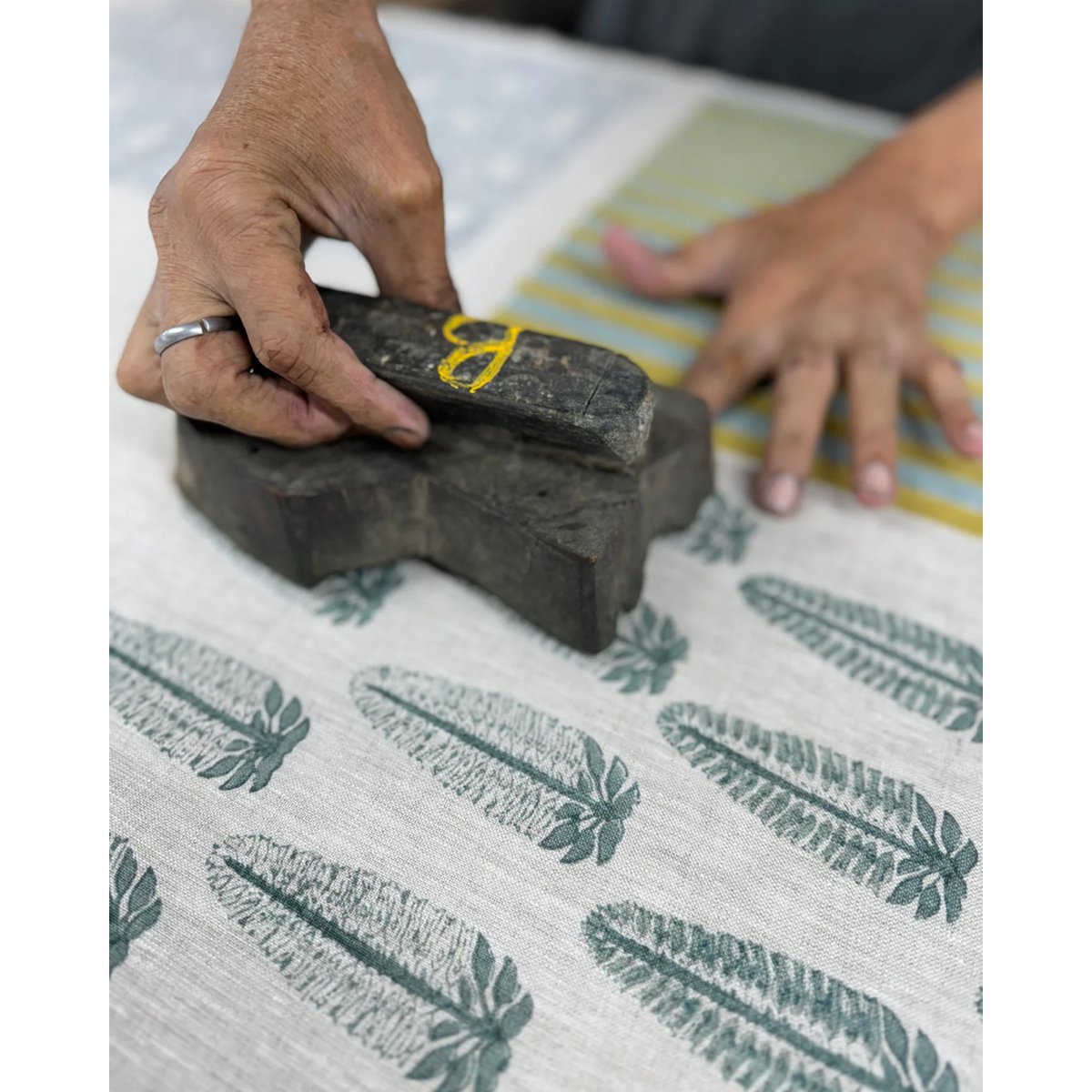 mondocherry - Walter G | akola linen cushion | celadon - printing