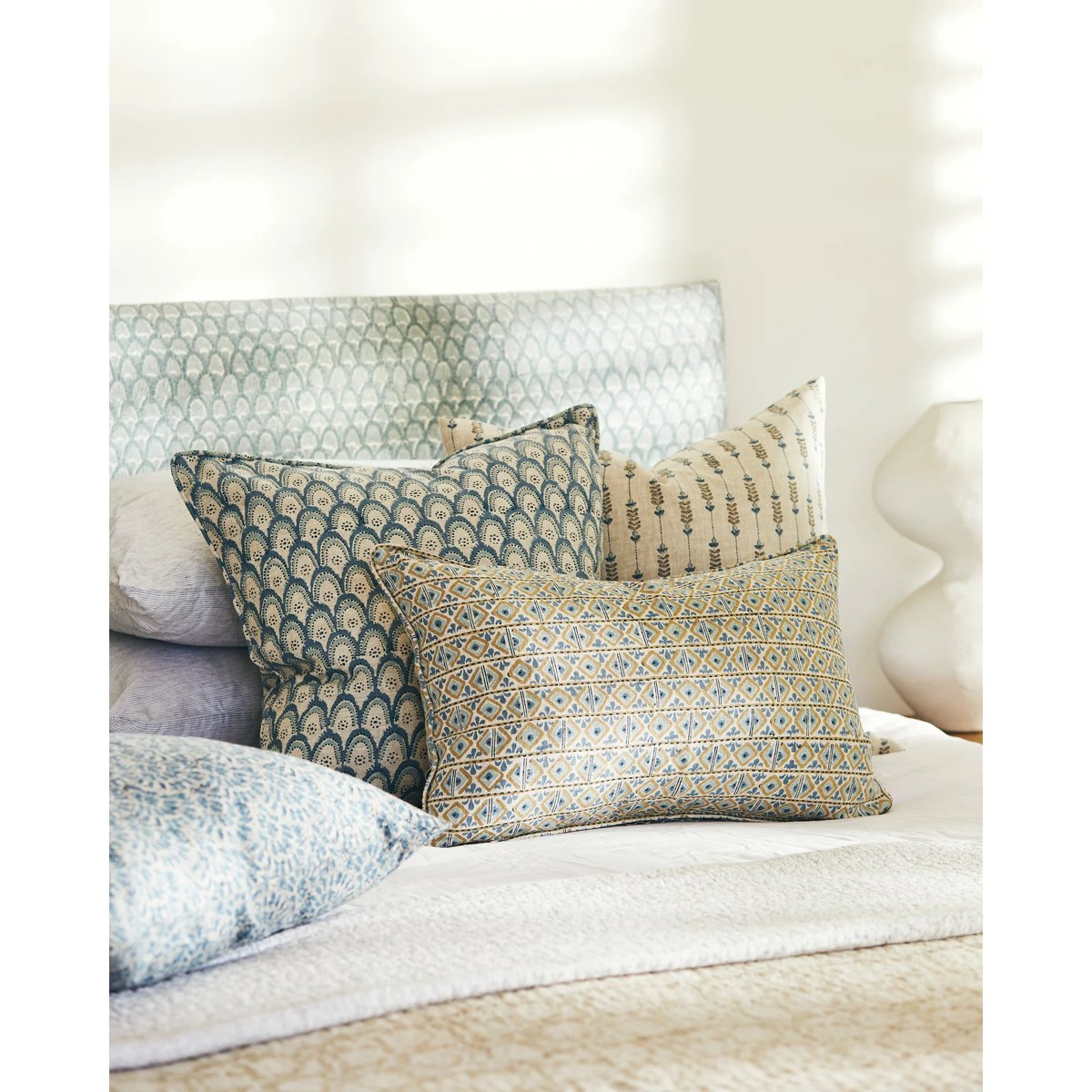 mondocherry - Walter G | geneva linen cushion | fresh azure - bed