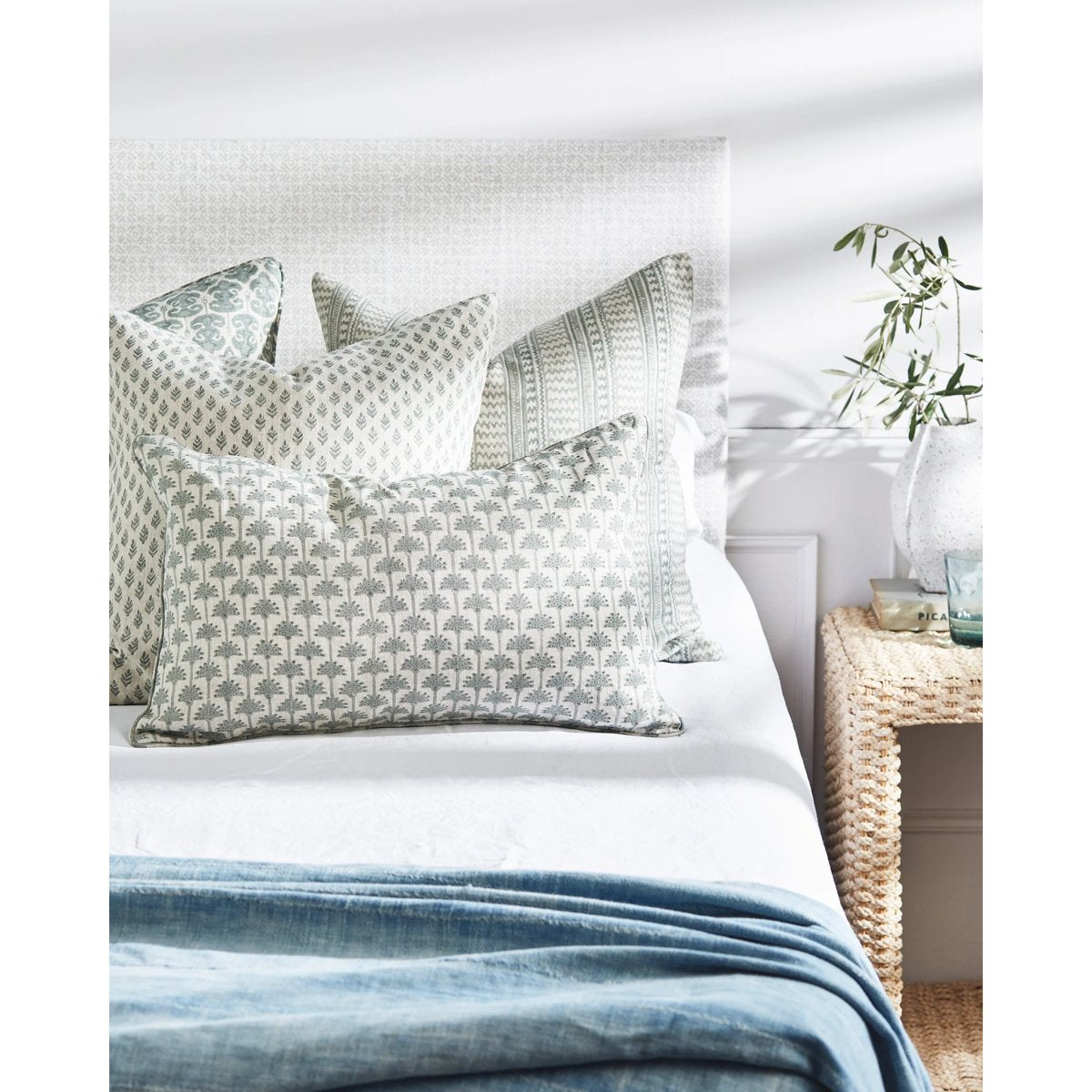 mondocherry - Walter G | Kampala Linen cushion - celadon - bed