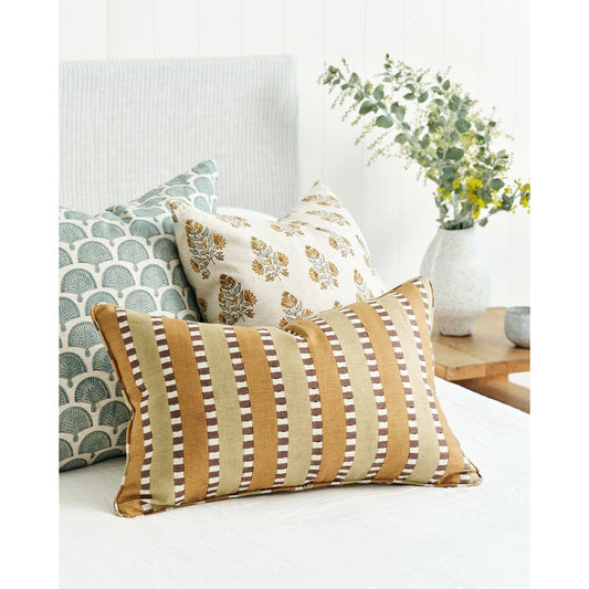 Walter G | nori linen cushion | celadon - mondocherry - bed