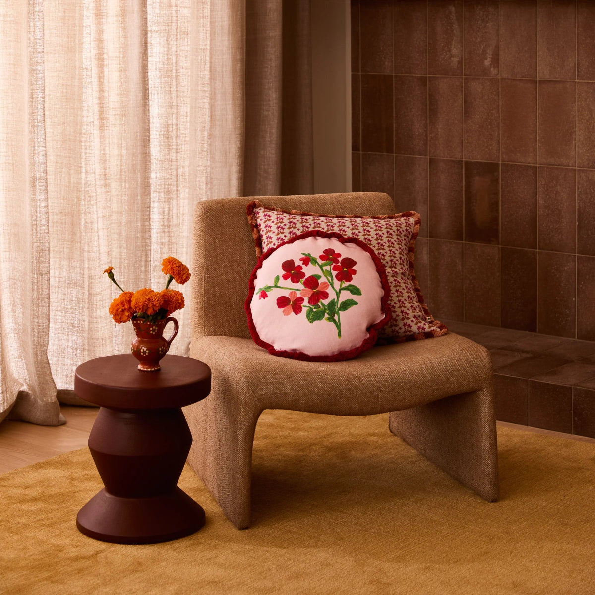 mondocherry - Bonnie and Neil | mini viola round linen cushion - chair
