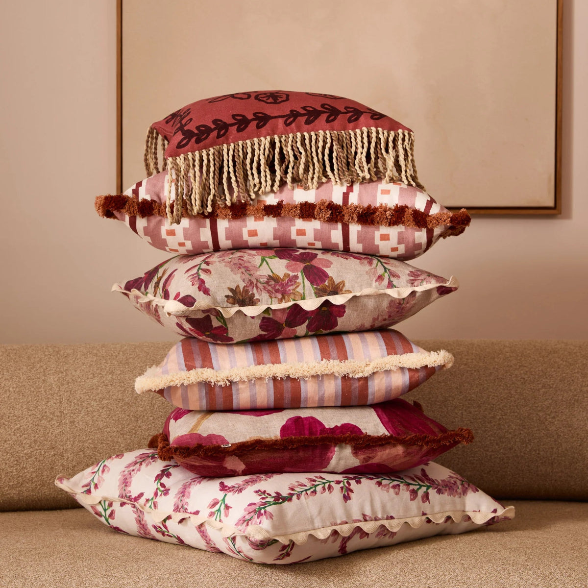 mondocherry - Bonnie and Neil | penny pink linen cushion - stack