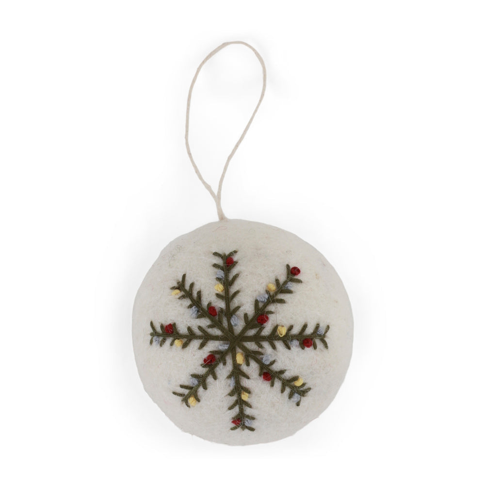 Gry & Sif — Christmas bauble — snowflake — white embroidered snowflake bauble with hanging loop