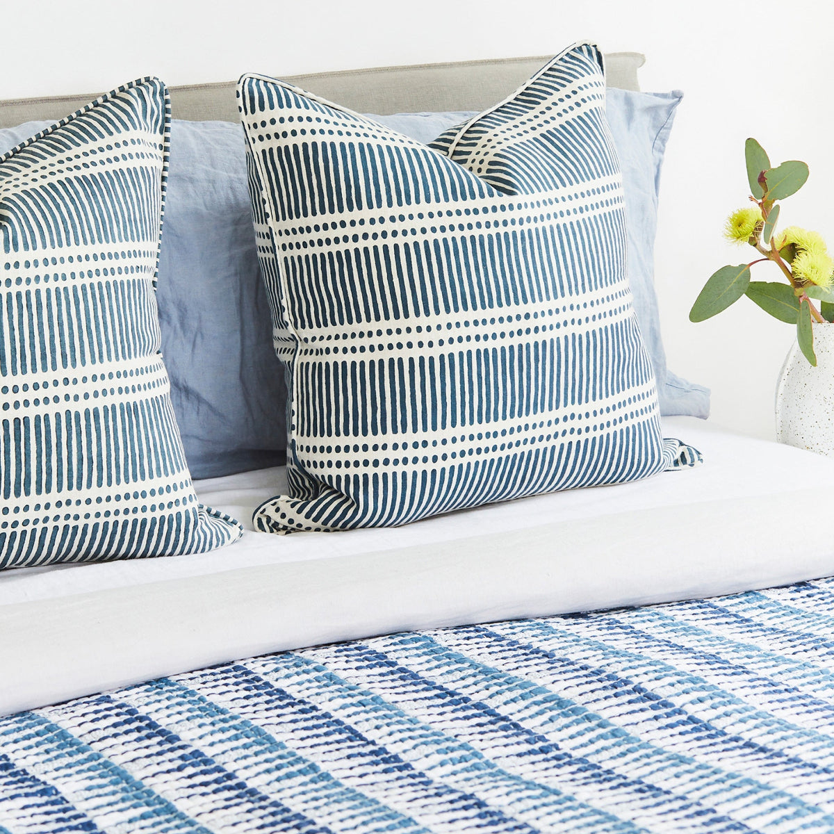 Walter G Dash Dot Indian Teal linen cushion — supplier gallery view 2