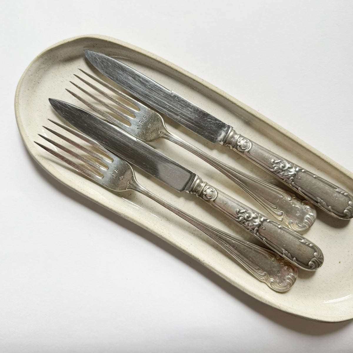 mondocherry - antique silver knife and fork set | "Mr & Mrs"