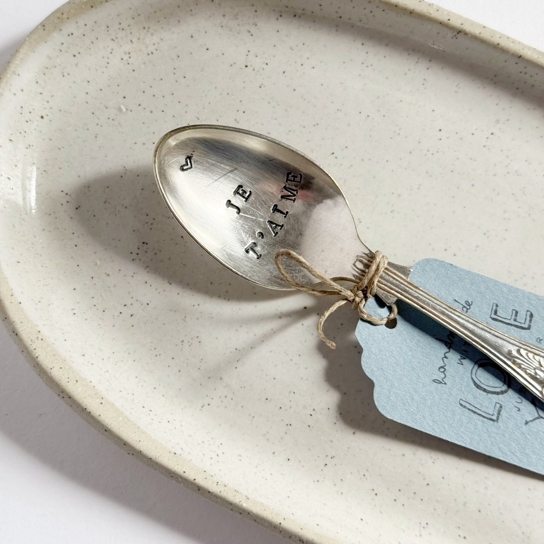 mondocherry - antique silverware teaspoon| "je t'aime" - close