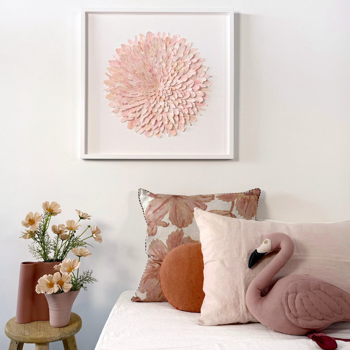 mondocherry - "pink swan" | paper feather framed wall art