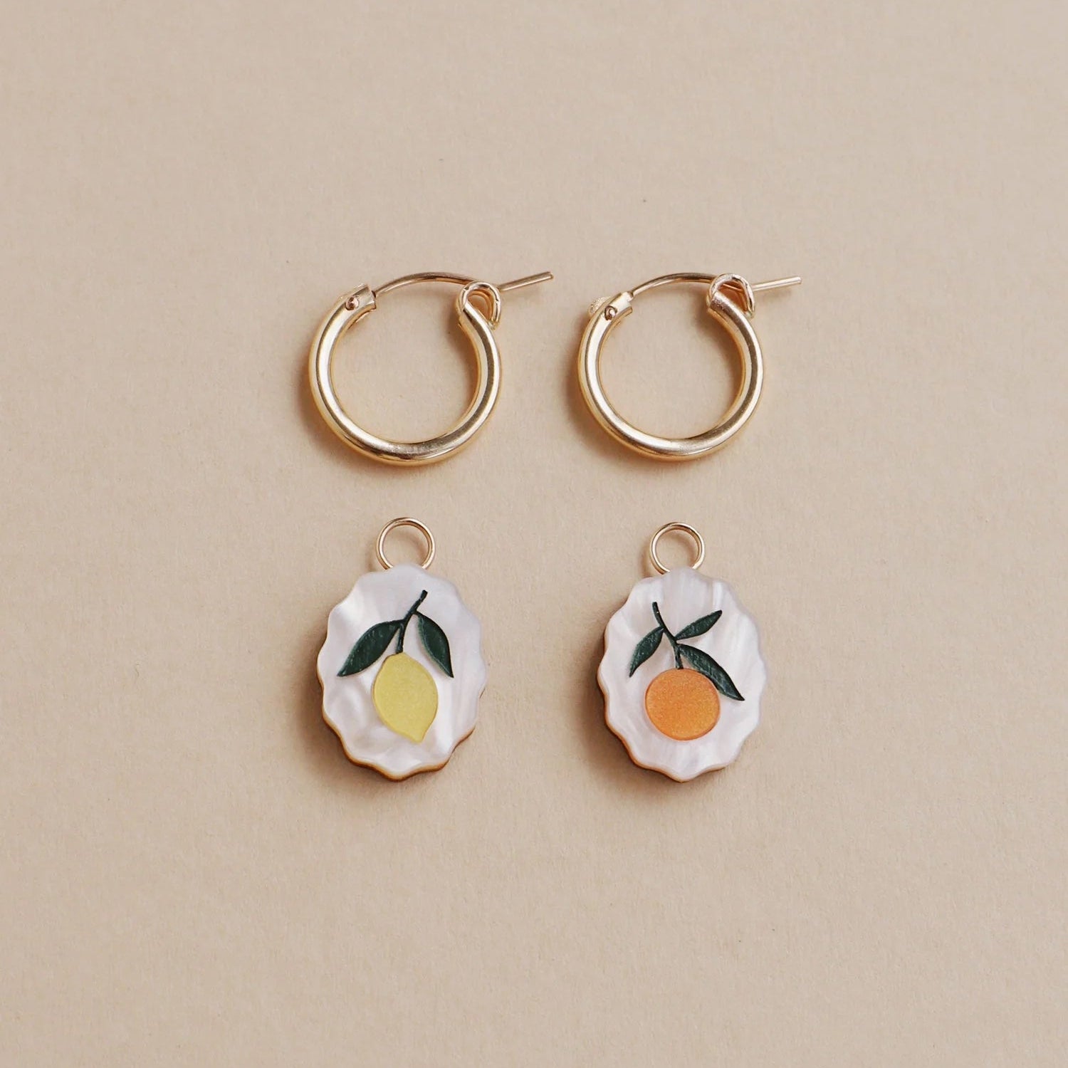 mondocherry - Wolf and Moon | citrus charm hoop earrings- apart