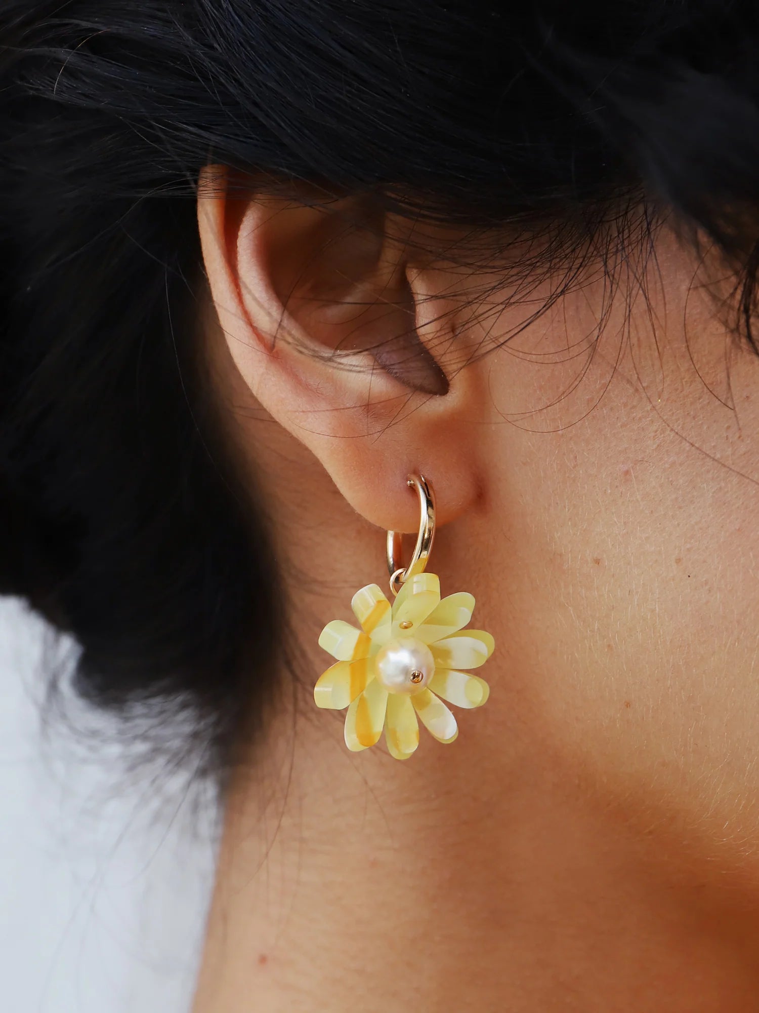 mondocherry - Wolf and Moon | daisy hoop earrings | honey - close
