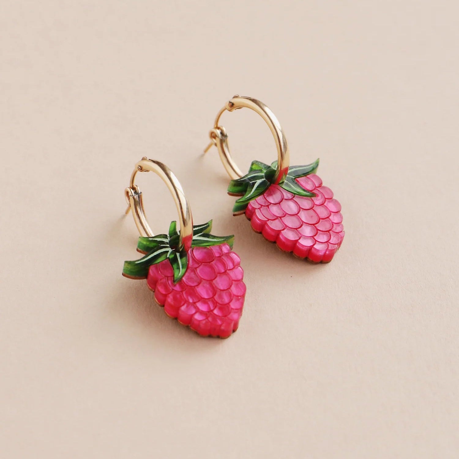 mondocherry - Wolf and Moon | raspberry hoop earrings
