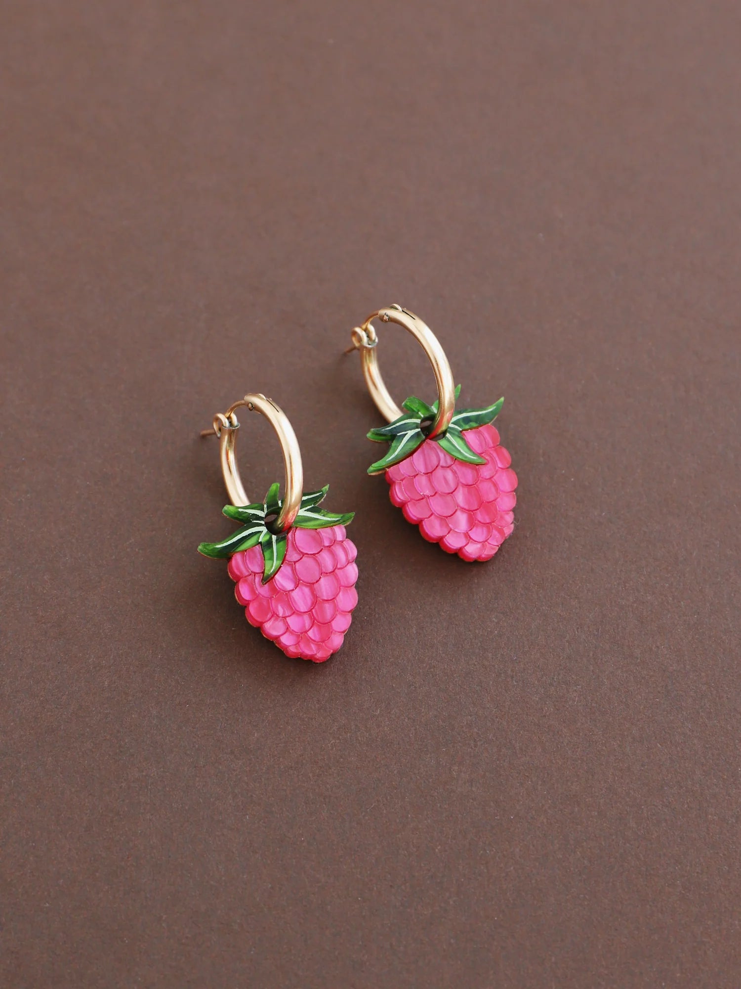 mondocherry - Wolf and Moon | raspberry hoop earrings