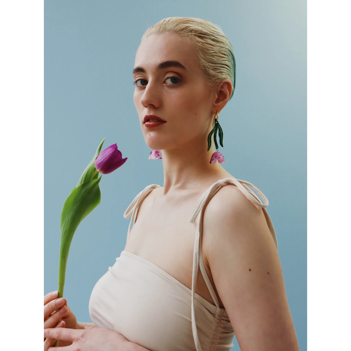 mondocherry - Wolf & Moon | tulip hoop statement earrings lavender - model