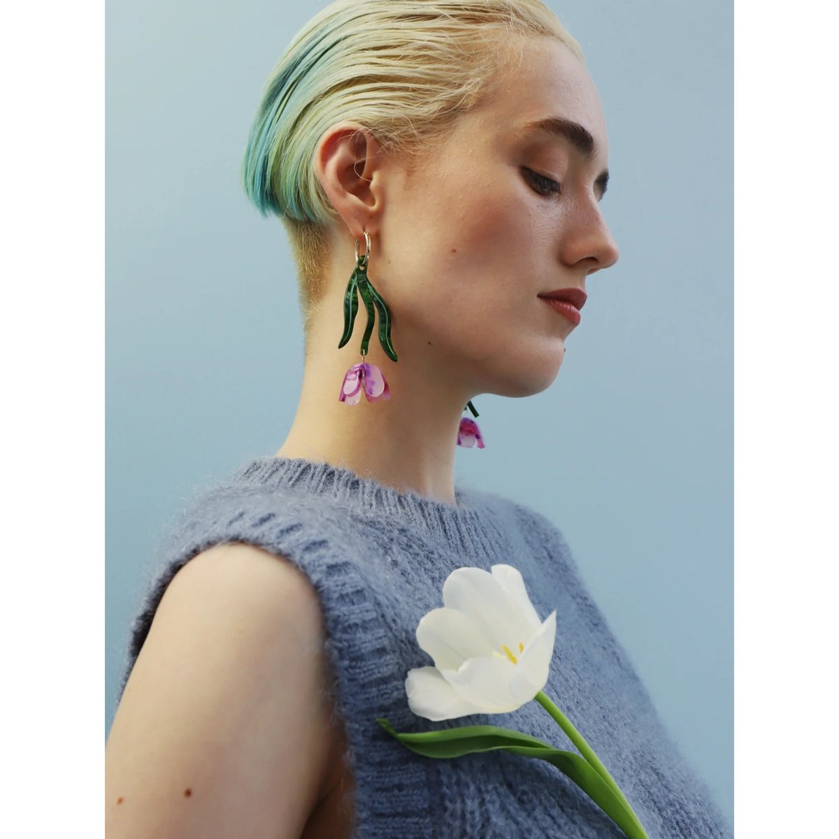 mondocherry - Wolf & Moon | tulip hoop statement earrings lavender - model