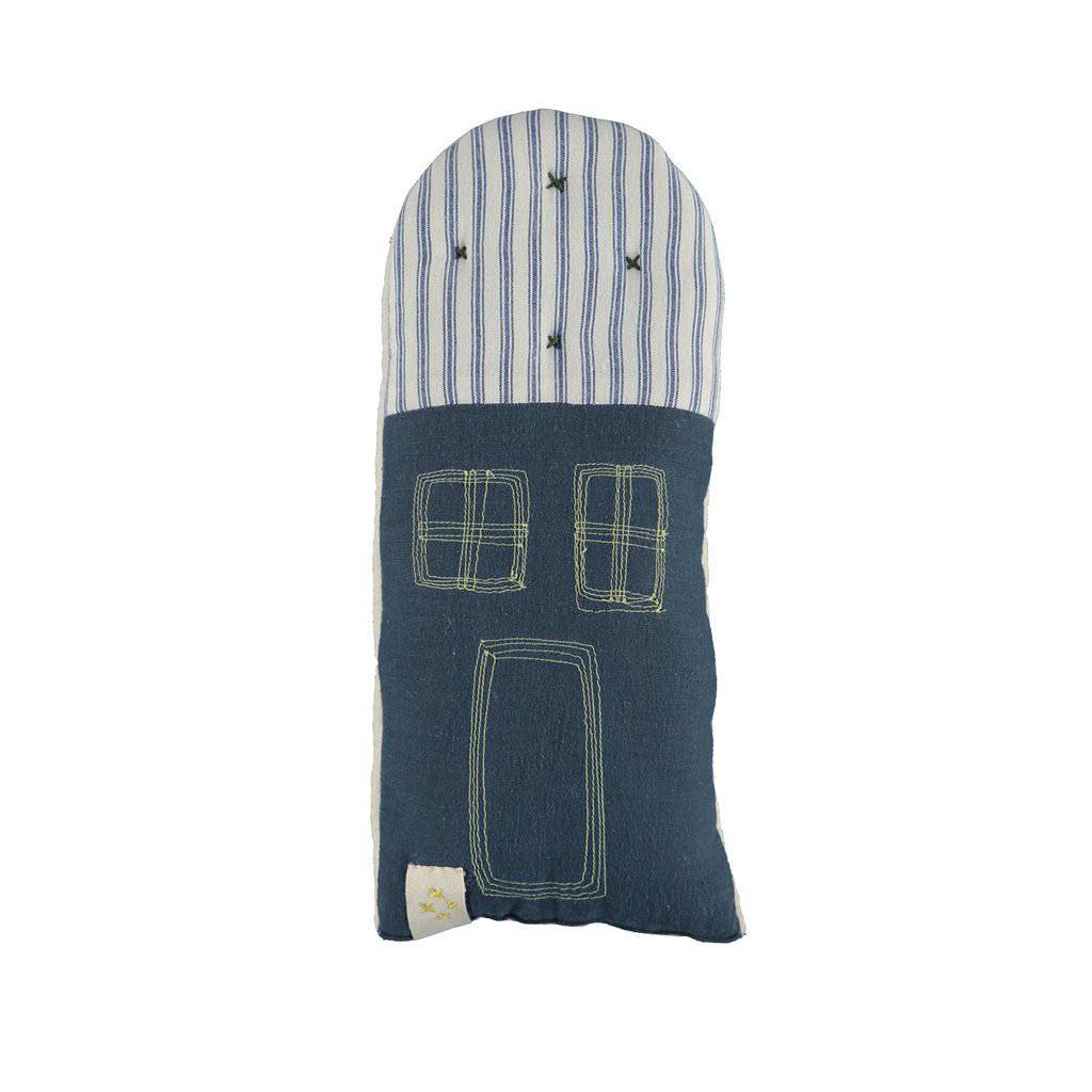 Camomile London | petite house kids cushion | midnight and ticking blue
