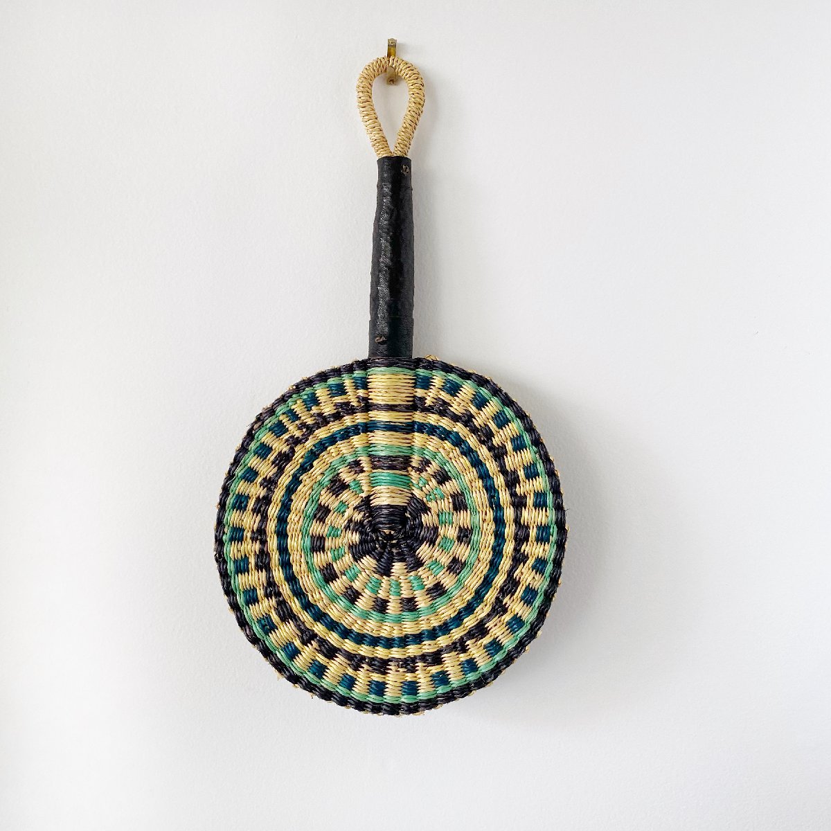 African woven fan "Bamboi" | round | garden greens #2