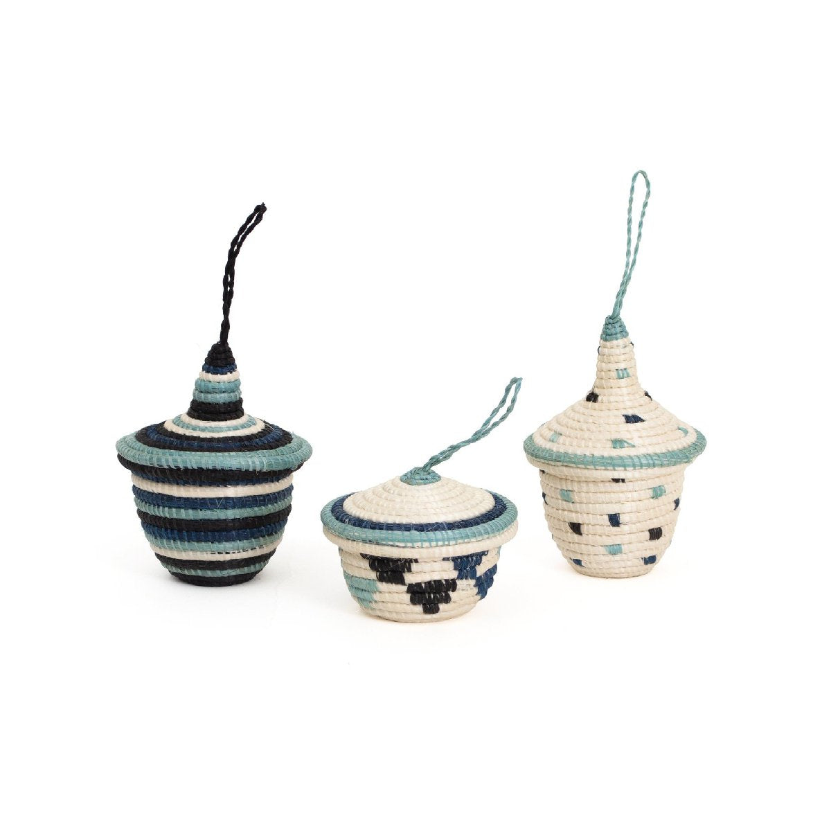 African woven ornaments "Nya" | set of 3 | silver blue