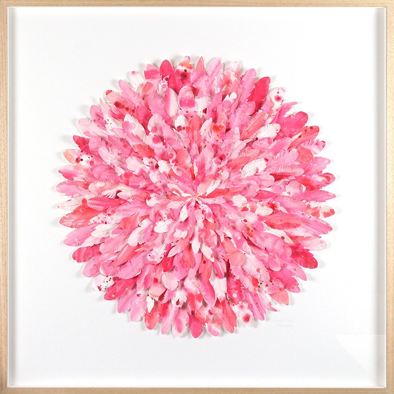mondocherry - juju hat paper feather artwork - "scarlet finch"