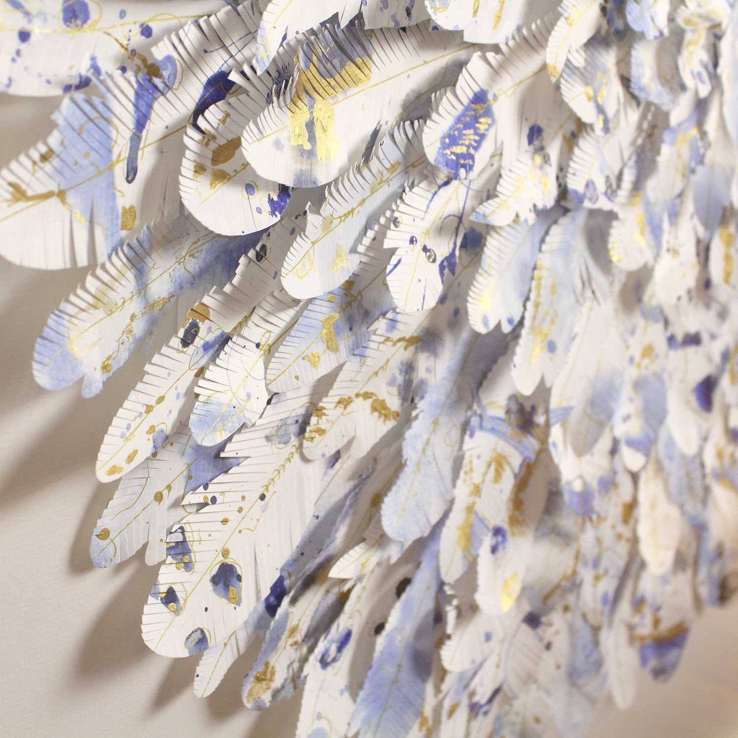 mondocherry - juju hat paper feather artwork - "bluejay" - closeup