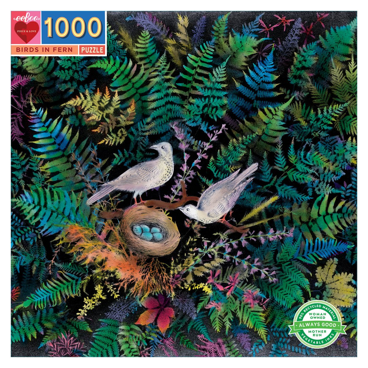 Eeboo | 1000 piece puzzle | Birds in Fern