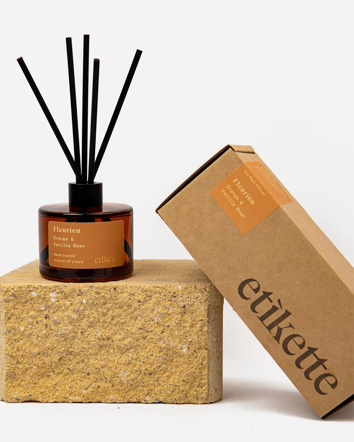Etikette | eco reed diffuser | Fleurieu orange and vanilla bean - box