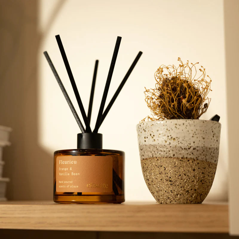 Etikette | eco reed diffuser | Fleurieu orange and vanilla bean