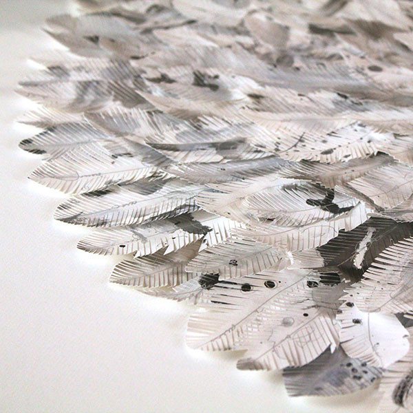 mondocherry - juju hat paper feather artwork - "magpie" - closeup
