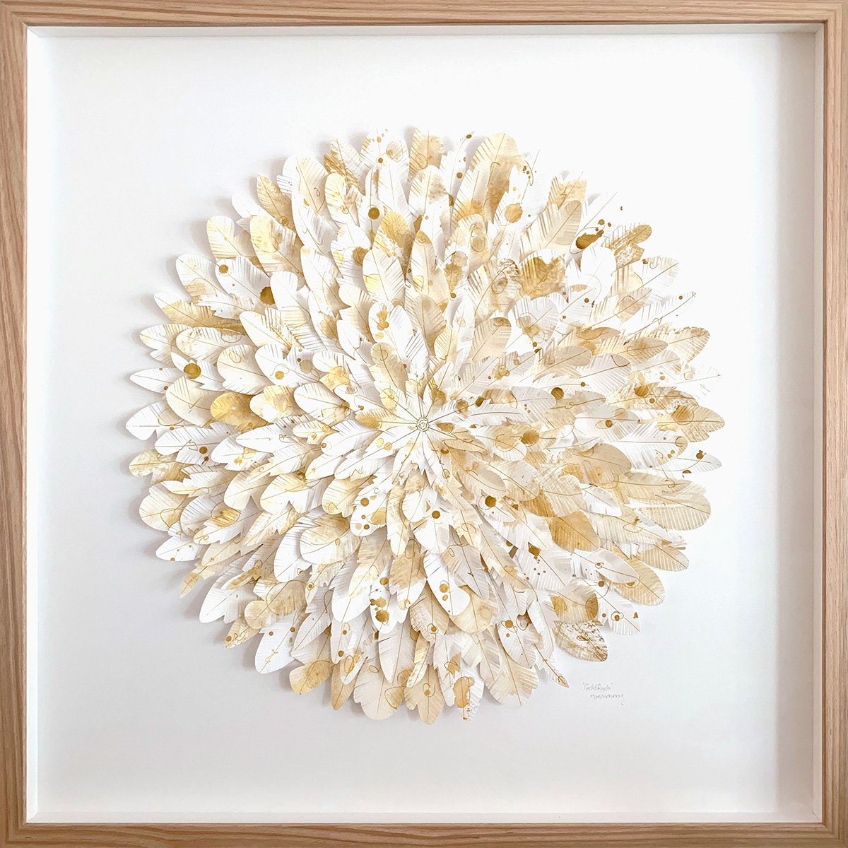 mondocherry gold finch paper feather wall art