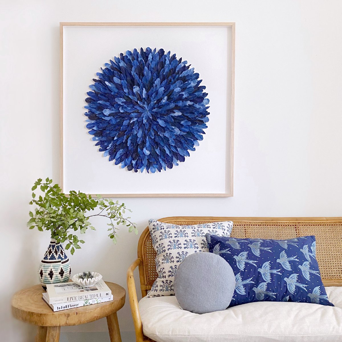"indigo bunting" - paper feather framed wall art