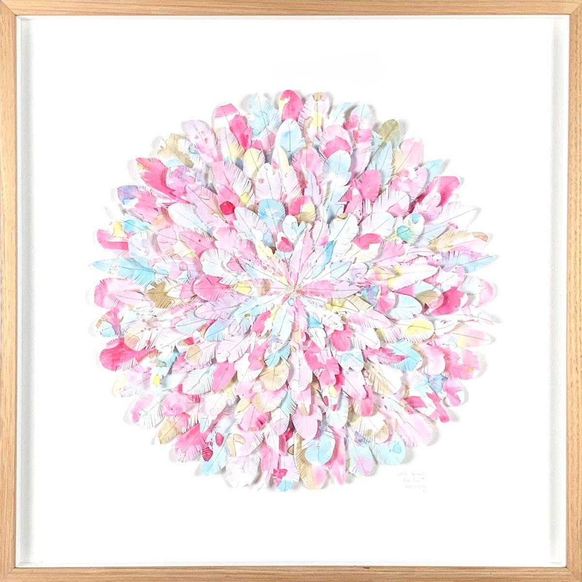 mondocherry white browed rose finch paper feather wall art