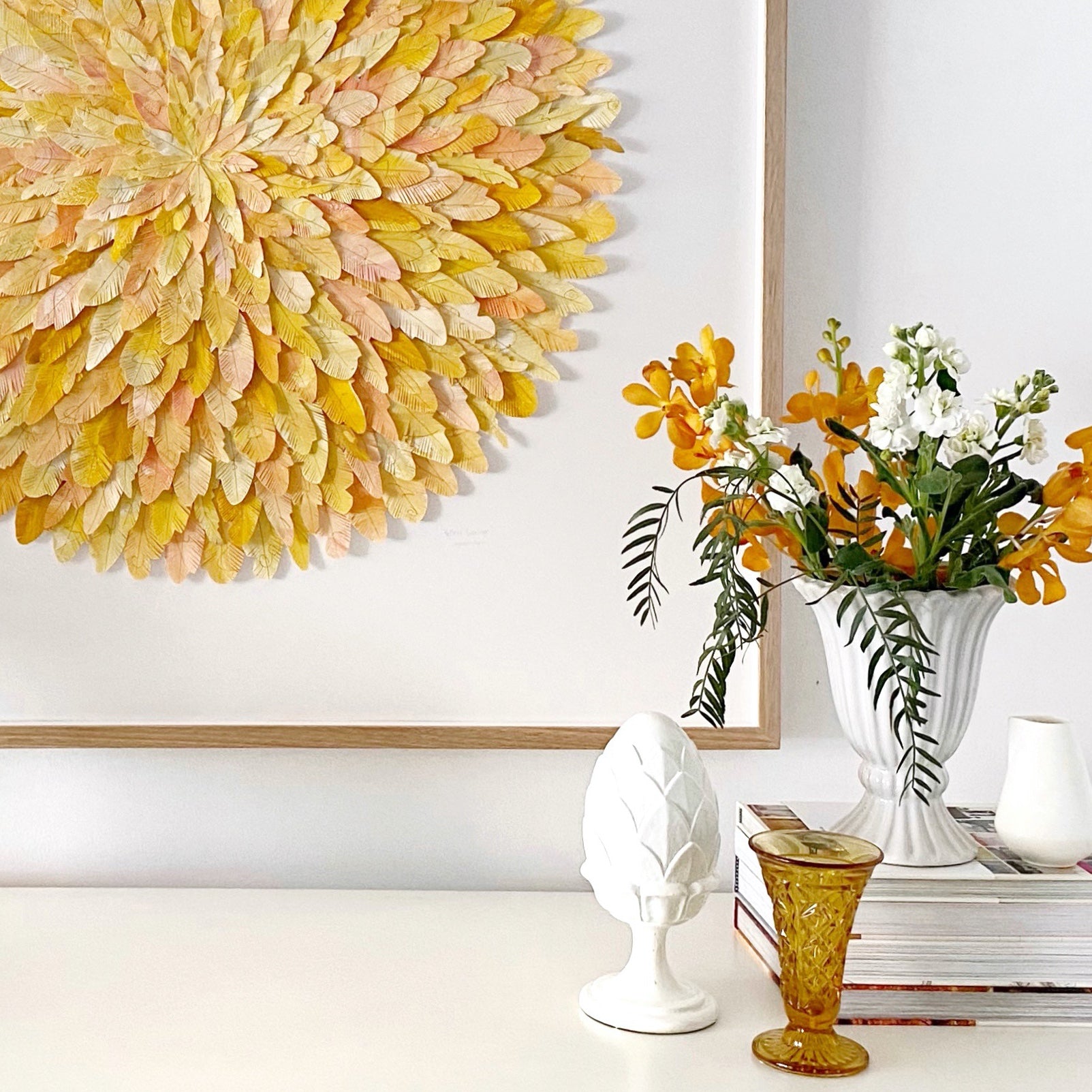 "yellow warbler" - paper feather framed wall art