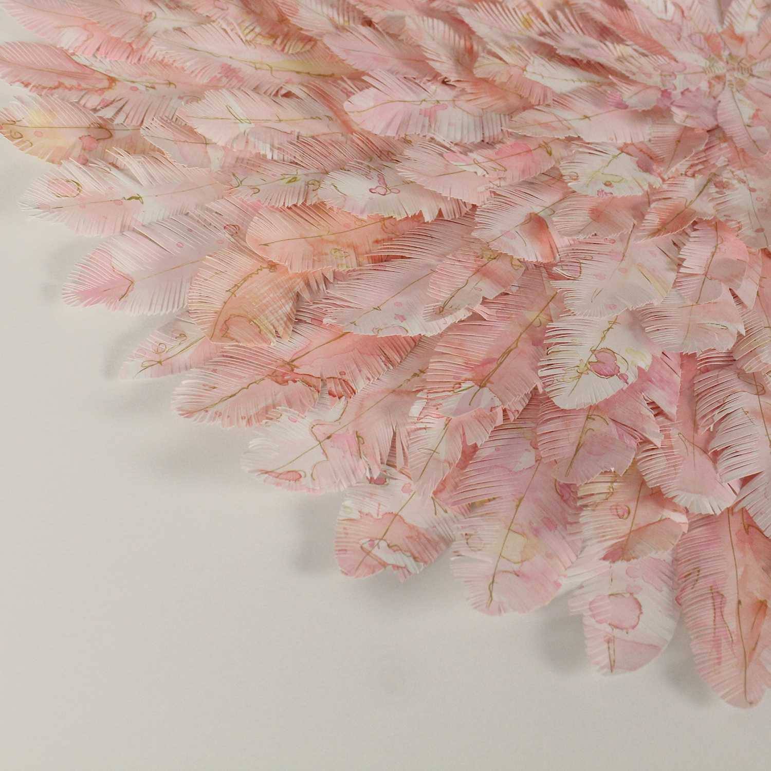 mondocherry - juju hat paper feather artwork - "pink swan" - closeup