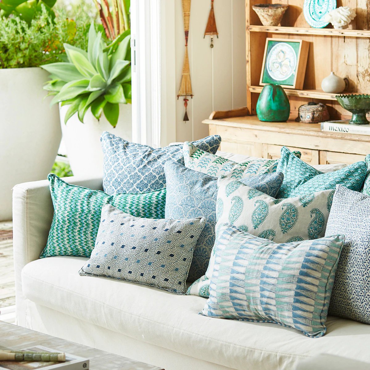 Walter G | st tropez linen cushion | azure - mondocherry - styled