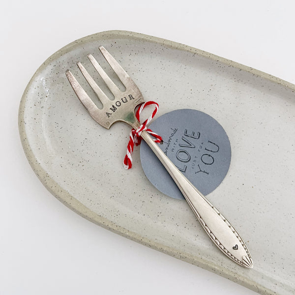 mondocherry - antique silverware serving fork | "amour"