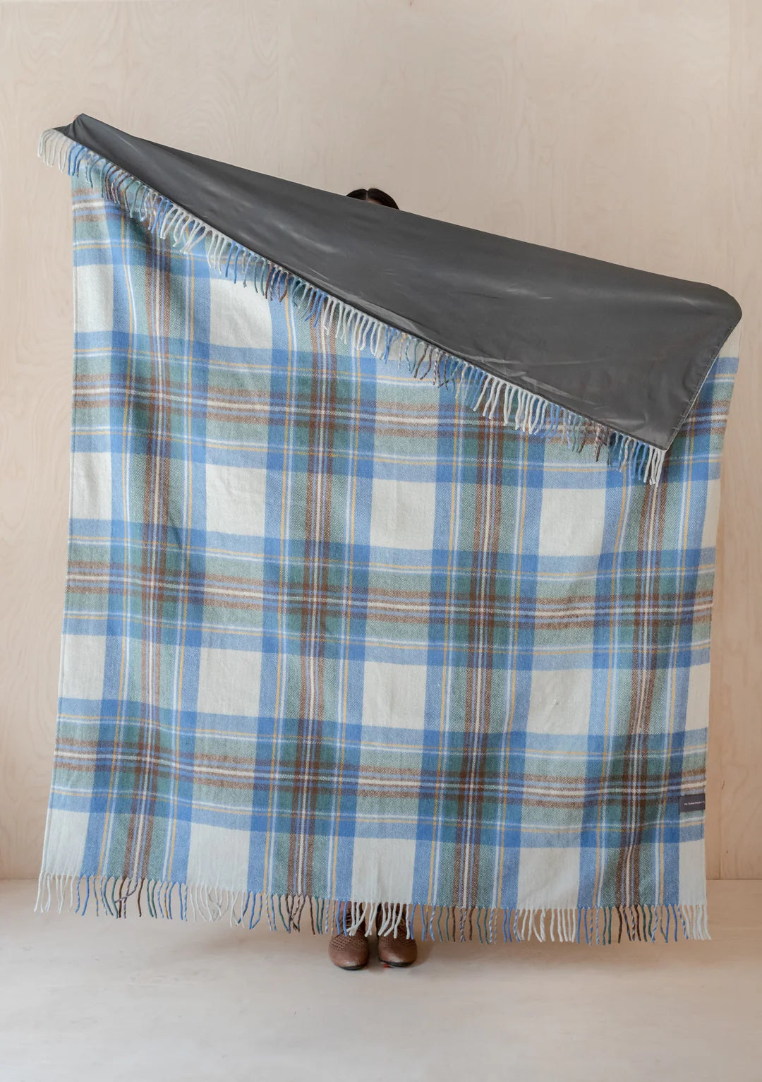 TBCo | recycled wool picnic blanket in Stewart muted blue tartan