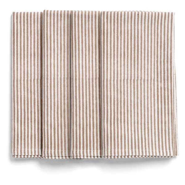 mondocherry - striped cotton napkin (set of 4) | light brown