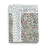 mondocherry - Indian Summer Cotton Tablecloth | green rose - folded